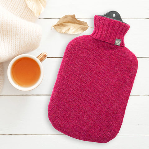 Lambswool Knit Large Block Colour Sustainable Hot Water Bottle Raspberry Pink