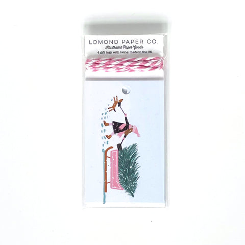 Girl Looking For Christmas Tree Gift Tags x 4