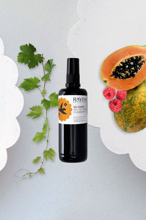 24 Carat Oil to Milk Cleanser - 100ml Glass Bottle / Pump Lid - Raven Botanicals - Made Scotland