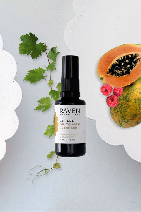 24 Carat Oil to Milk Cleanser - 100ml Glass Bottle / Pump Lid - Raven Botanicals - Made Scotland