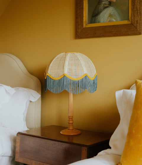 Rattan Scalloped Tiffany - Blue & Yellow