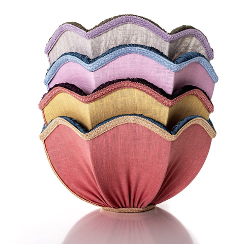 Linen Scalloped Tiffany- Yellow, Aubergine and Dusky Pink