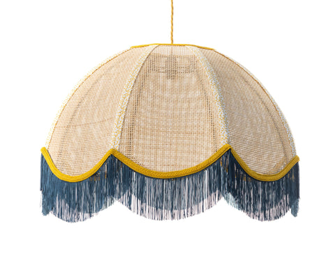 Rattan Scalloped Tiffany - Blue & Yellow