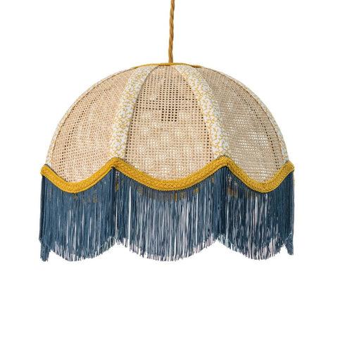 Rattan Scalloped Tiffany - Blue & Yellow