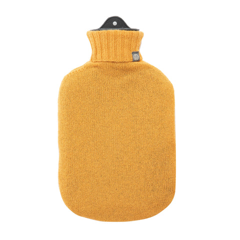 Lambswool Knit Large Block Colour Sustainable Hot Water Bottle Mustard Yellow