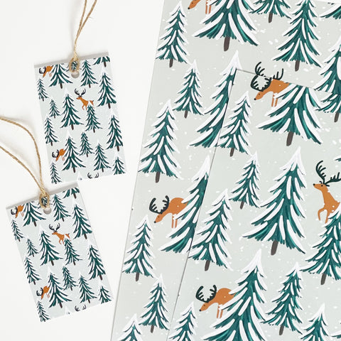 Reindeer and Christmas Tree Recyclable Wrapping Paper Set & Tags