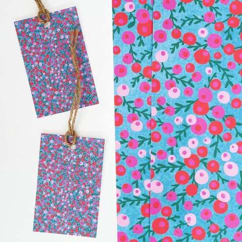 Red & Pink Berries AQUA Gift Tags x 4