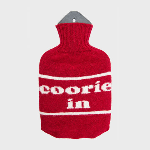 Lambswool Knit Coorie In Mini Sustainable Hot Water Bottle Red/Cream