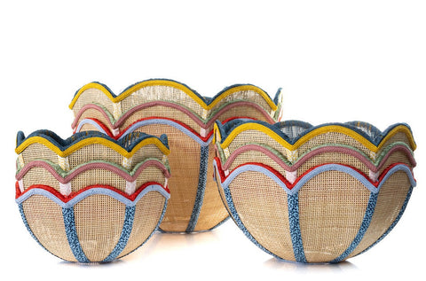 Rattan Scalloped Tiffany - Blue & Yellow