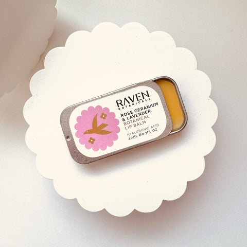 Botanical Lip Balm - Rose Geranium & Lavender - Raven Botanicals - Made Scotland