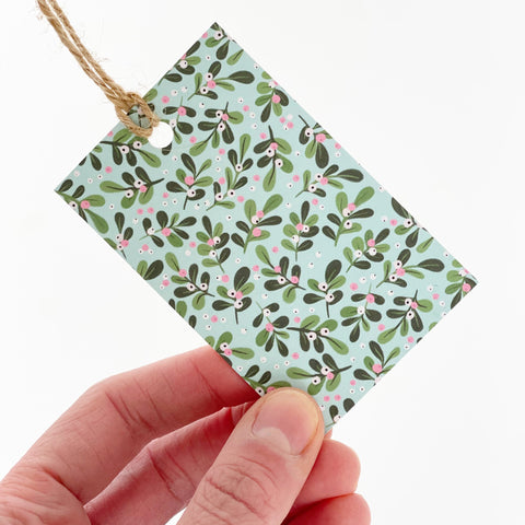 Christmas AQUA Mistletoe Gift Wrap & Tags - 1 sheet & 1 tag - Lomond Paper Co - Made Scotland