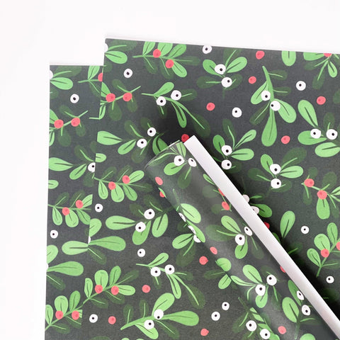 Christmas GREEN Mistletoe Gift Wrap - 1 sheet & 1 tag - Lomond Paper Co - Made Scotland