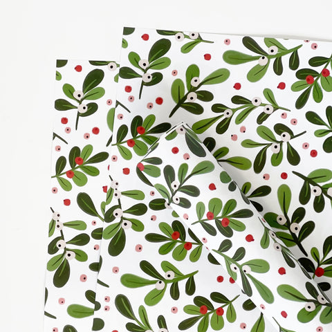 Christmas WHITE Mistletoe Gift Wrap & Tags - 1 sheet & 1 tag - Lomond Paper Co - Made Scotland