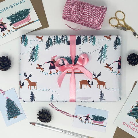 Christmas Winter Scene Gift Wrap & Tags - 1 sheet & 1 tag - Lomond Paper Co - Made Scotland