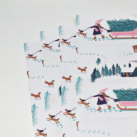 Christmas Winter Scene Gift Wrap & Tags - 1 sheet & 1 tag - Lomond Paper Co - Made Scotland