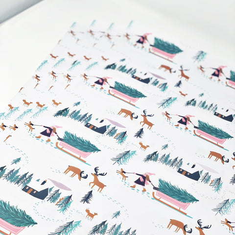 Christmas Winter Scene Gift Wrap & Tags - 1 sheet & 1 tag - Lomond Paper Co - Made Scotland