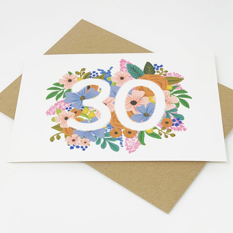 Colourful, Floral 30th Birthday Card - Lomond Paper Co - Made Scotland
