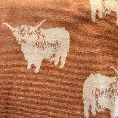 Highland Cow Woollen Blanket, Rust - Made Scotland - Made Scotland