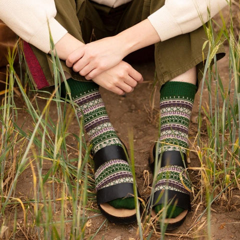 Ladies Fairisle Socks - Ivy Green - House of Cheviot - Made Scotland