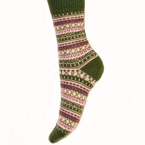 Ladies Fairisle Socks - Ivy Green - House of Cheviot - Made Scotland