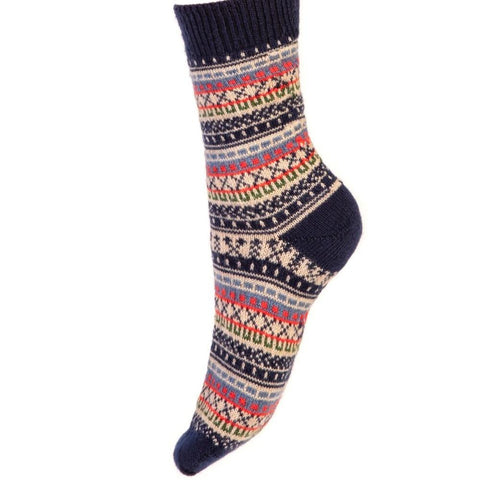 Ladies Fairisle Socks - Navy - House of Cheviot - Made Scotland