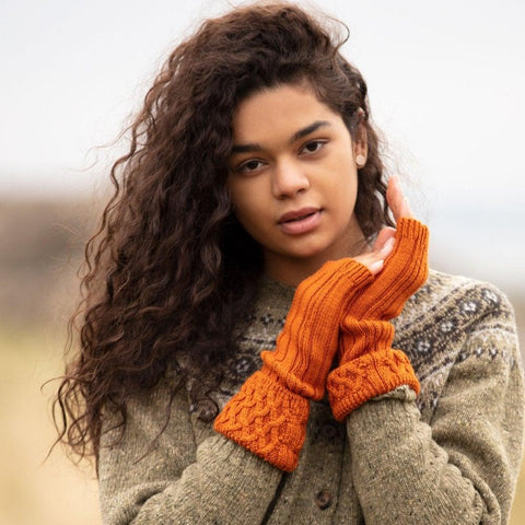 Ladies Wrist Warmers - Burnt Orange - House of Cheviot - Made Scotland