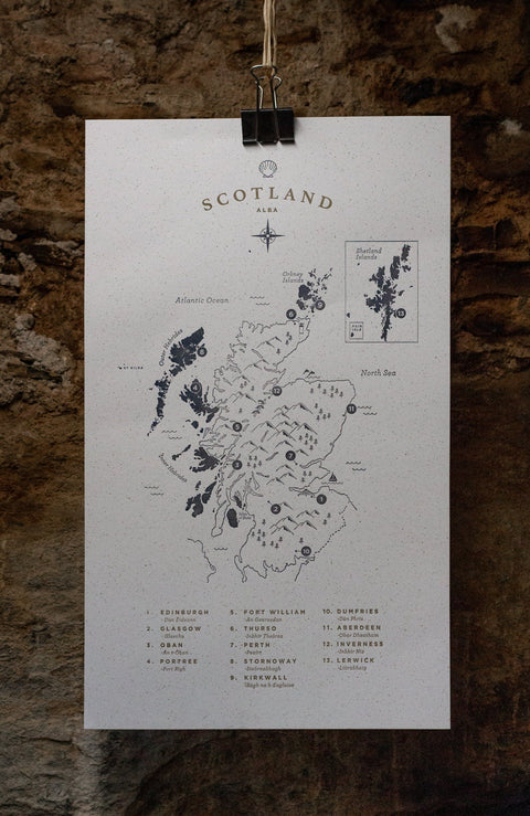 Letterpress Scotland Map - The Hunter Press - Made Scotland