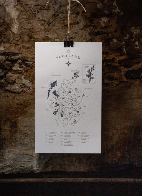 Letterpress Scotland Map - The Hunter Press - Made Scotland