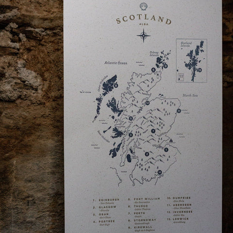 Letterpress Scotland Map - The Hunter Press - Made Scotland