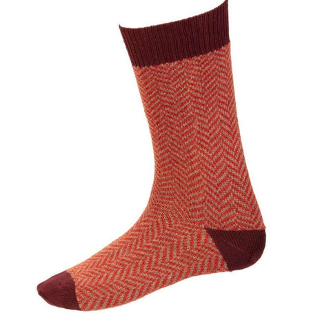 Men's Herringbone Socks - Mulberry - House of Cheviot - Made Scotland