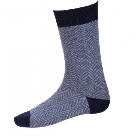 Men's Herringbone Socks - Navy - House of Cheviot - Made Scotland