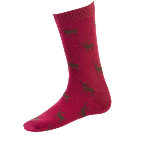 Men's Stag Socks - Burgundy - House of Cheviot - Made Scotland
