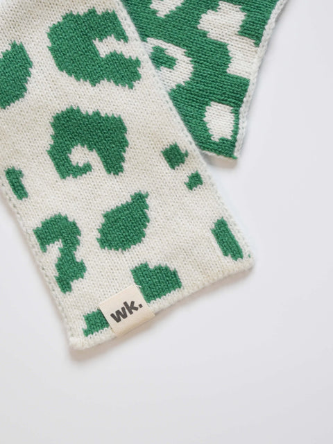 Narrow Leopard Print Scarf - Field Green - Woolkind - Made Scotland