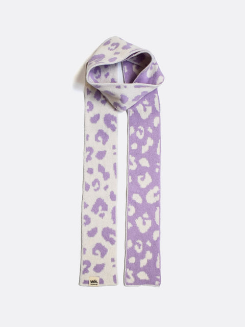 Narrow Leopard Print Scarf - Heather Lilac - Woolkind - Made Scotland