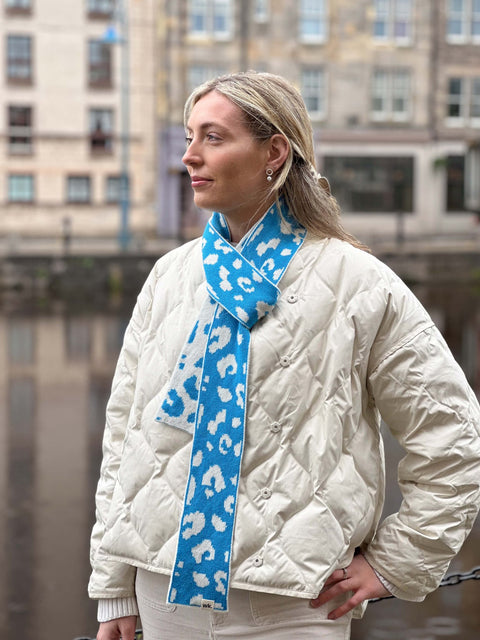 Narrow Leopard Print Scarf - Pale Pink - Woolkind - Made Scotland