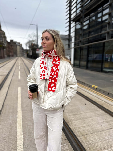 Narrow Leopard Print Scarf - Pale Pink - Woolkind - Made Scotland