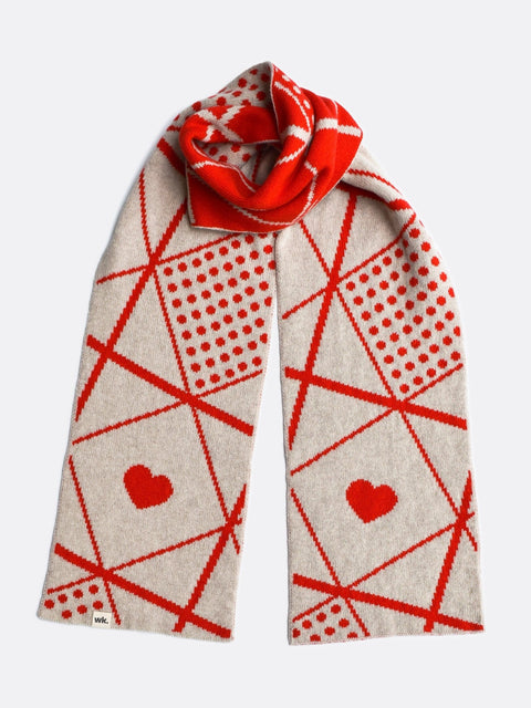 Not a Sanquhar Scarf - Fire Red & Oatmeal Brown - Woolkind - Made Scotland