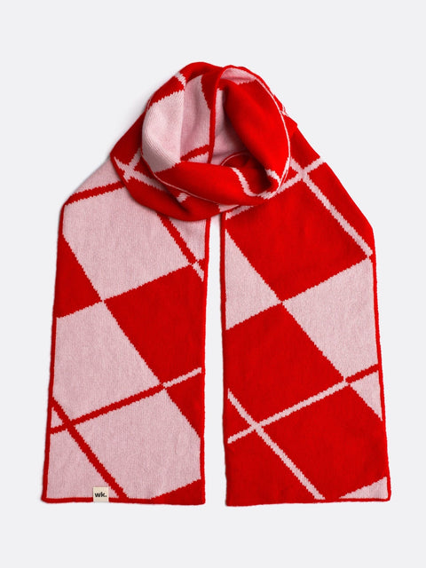 Not an Argyle Scarf - Pale Pink & Fire Red - Woolkind - Made Scotland
