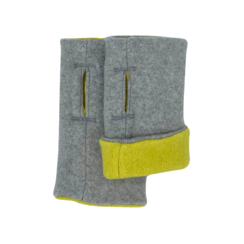 Recycled Cashmere Gloves | Women - Grey & Yellow - Cashmere Circle - Made Scotland