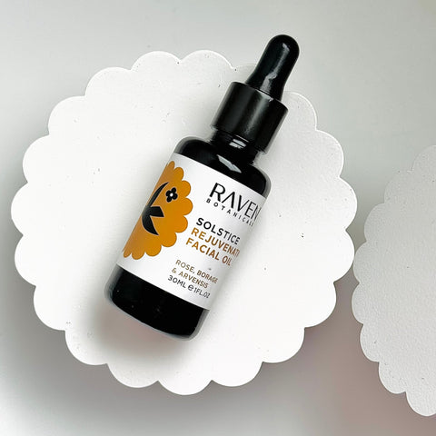 Solstice Rejuvenating Facial Oil - Reusable Glass Pipette - Raven Botanicals - Made Scotland