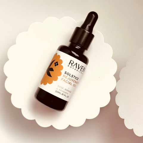 Solstice Rejuvenating Facial Oil - Reusable Glass Pipette - Raven Botanicals - Made Scotland