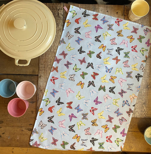 TEA TOWEL IN A GIFT BAG - Butterflies on Blue - Chloe Gardner - Made Scotland