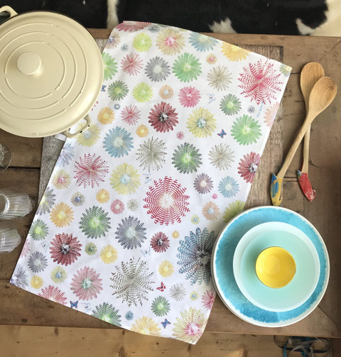 TEA TOWEL IN A GIFT BAG - Colourful Feather Rounds - Chloe Gardner - Made Scotland