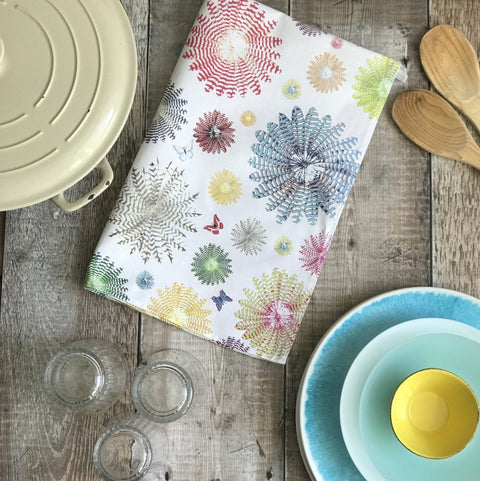 TEA TOWEL IN A GIFT BAG - Colourful Feather Rounds - Chloe Gardner - Made Scotland