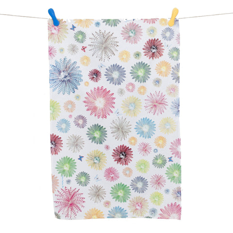 TEA TOWEL IN A GIFT BAG - Colourful Feather Rounds - Chloe Gardner - Made Scotland