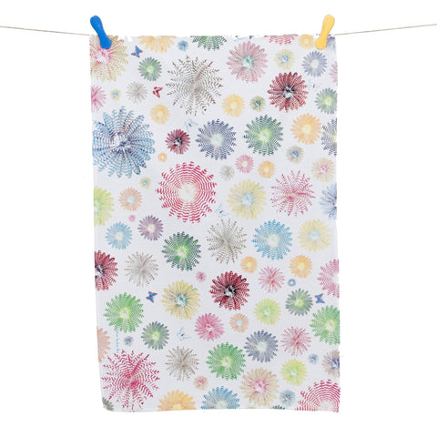 TEA TOWEL IN A GIFT BAG - Colourful Feather Rounds - Chloe Gardner - Made Scotland