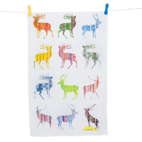 TEA TOWEL IN A GIFT BAG - Multi Stag - Chloe Gardner - Made Scotland