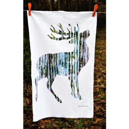 TEA TOWEL IN A GIFT BAG - Single silvery Stag - Chloe Gardner - Made Scotland