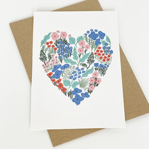 Blue Floral Heart Card - Lomond Paper Co - Made Scotland