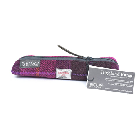 Highland Range Harris Tweed® Slim Pencil Case - Bright Pink Plaid - Amy Britton Harris Tweed® Accessories - Made Scotland